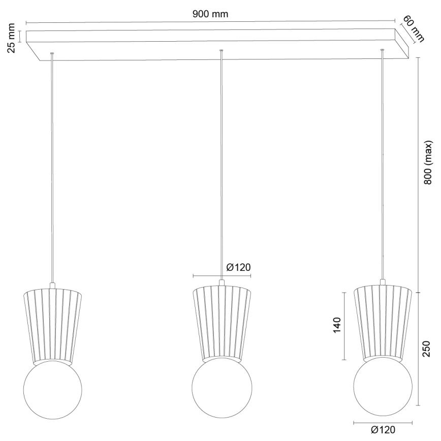 Argon 6358 - Полилей за баня на кабел VOLANTE, 3xG9/6W/230V, IP44, кафяв