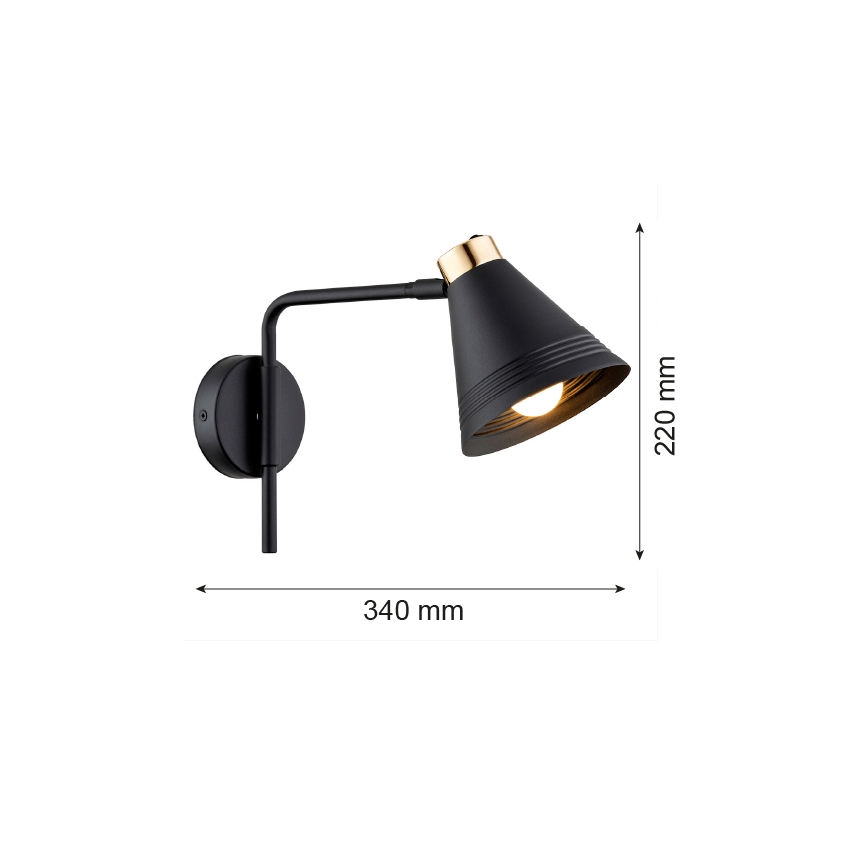 Argon 8008 - Аплик AVALONE 1xE27/15W/230V 34 cм черен/златист