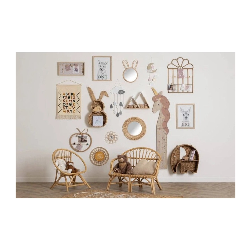 Atmosphera - Детско стенно огледало LION, диаметър 38 см, ратан/рафия