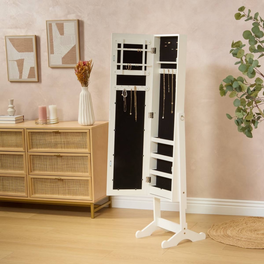 Atmosphera - Стоящо огледало с шкатулка за бижута KRISTIN 146,8 x 37 cm, бяло