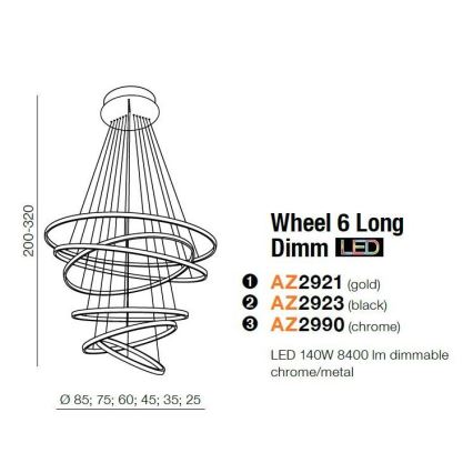 Azzardo AZ2921 - LED Димируем Полилей на верижка WHEEL 6xLED/140W/230V