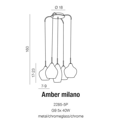 Azzardo AZ3076 - Полилей на верижка AMBER 5xG9/40W/230V