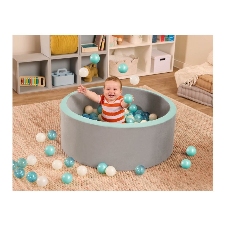 B-Toys - Детски сух басейн с топки Ø 89 cm сив/тюркоаз