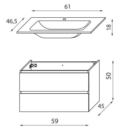 BATH DELUXE 03-060-63-02-01 - Шкаф за баня с мивка KENWOOD 61 см матов черен