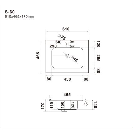 BATH DELUXE 06-060-27-02-00 - Вграден умивалник HYGE 61x46 cm керамика/черен