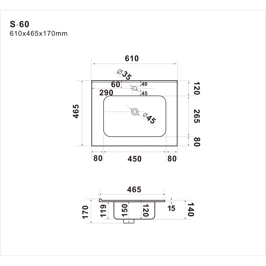 BATH DELUXE 06-060-27-02-00 - Вграден умивалник HYGE 61x46 cm керамика/черен