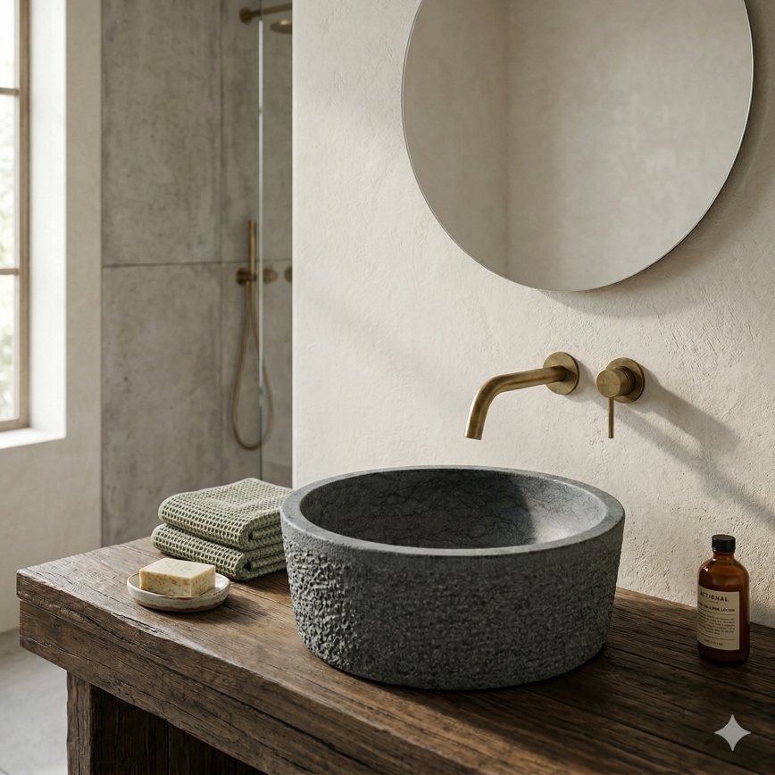 Bathco 00308 - Мивка за плот DUAL диаметър 40,5 см, камък/сива