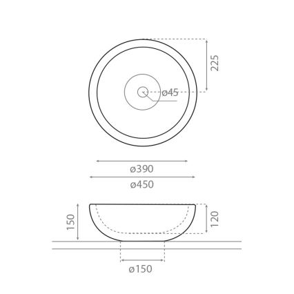 Bathco 00317 - Умивалник за плот PUKET диаметър 45 см камен/сив