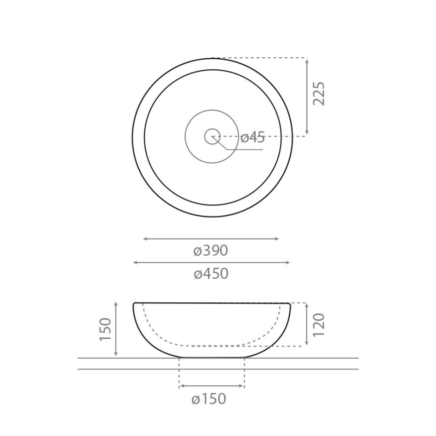 Bathco 00317 - Умивалник за плот PUKET диаметър 45 см камен/сив