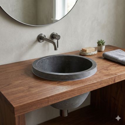 Bathco 00374 - Вградена мивка за плот MIRAGE Ø 40 см, цвят камък/сив