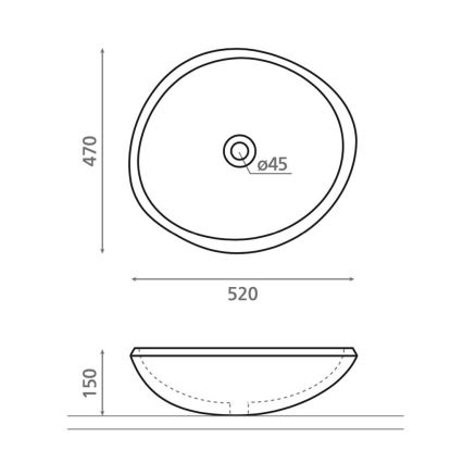 Bathco 00393 - Мивка за плот RIO 52x47 см камък/сива
