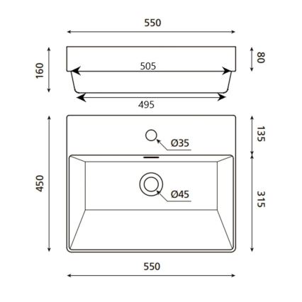 Bathco 0062 - Умивалник за вграждане FUNCHAL 55x45 см порцелан/бял