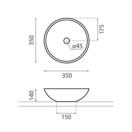 Bathco 4015 - мивка за плот CASTELLON Ø 35 см, порцелан/бяла