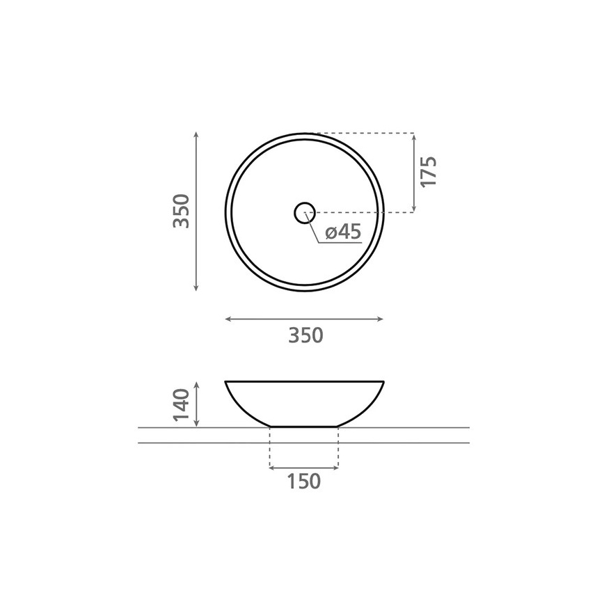 Bathco 4015 - мивка за плот CASTELLON Ø 35 см, порцелан/бяла