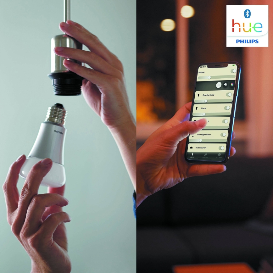 Начален комплект Philips Hue WHITE AMBIANCE 2xE27/8W/230V + Hue Bridge и димер превключвател