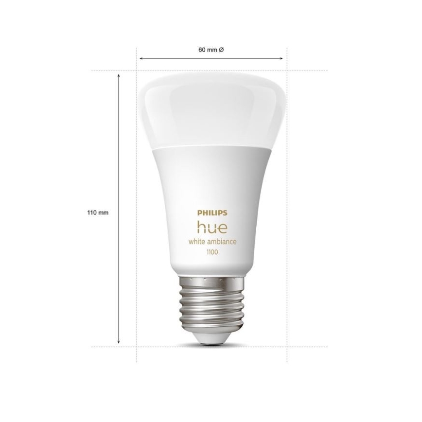 Начален комплект Philips Hue WHITE AMBIANCE 2xE27/8W/230V + Hue Bridge и димер превключвател