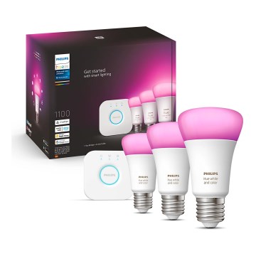 Базов комплект Philips Hue WHITE AND COLOR AMBIANCE 3xE27/9W/230V 2000-6500K + Hue Bridge