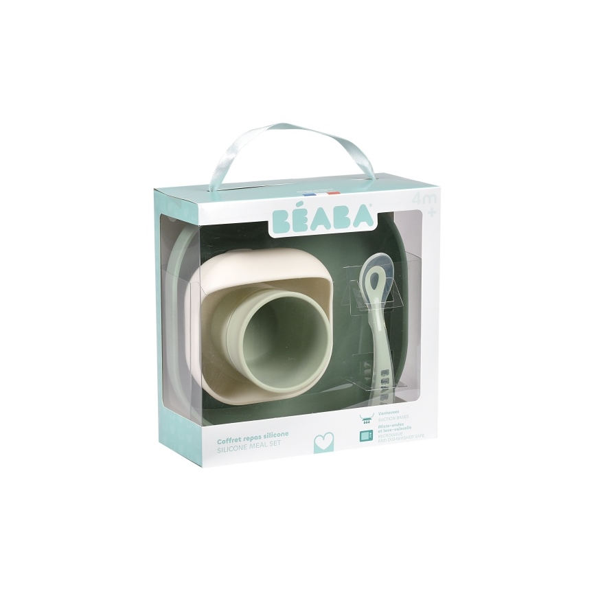 Beaba - Детски комплект за хранене Sage Green, 4 части