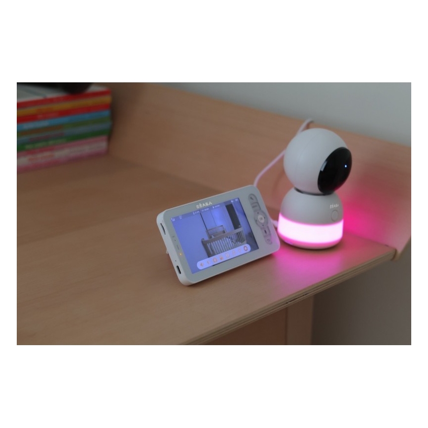 Beaba - Умен презареждаем детски бебефон с монитор ZEN NIGHT 720p 5V 4000 mAh Wi-Fi бял