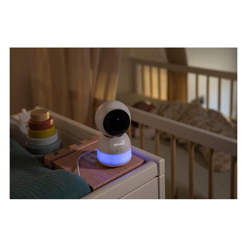 Beaba - Умен презареждаем детски бебефон с монитор ZEN NIGHT 720p 5V 4000 mAh Wi-Fi бял