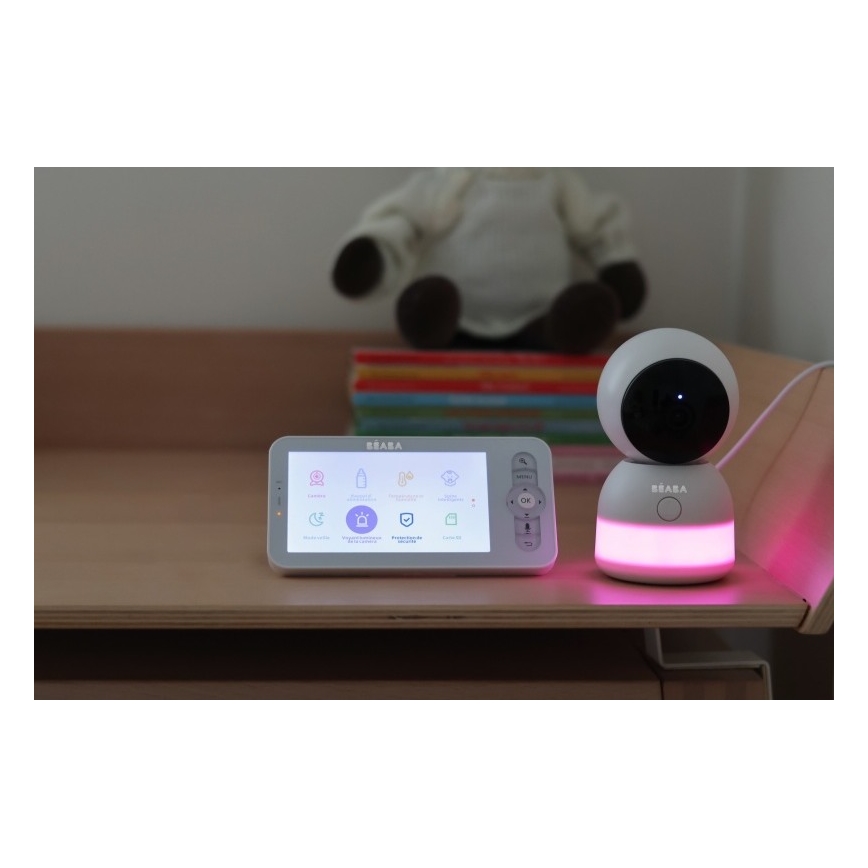 Beaba - Умен презареждаем детски бебефон с монитор ZEN NIGHT 720p 5V 4000 mAh Wi-Fi бял