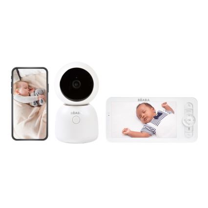Beaba - Умен презареждаем детски бебефон с монитор ZEN NIGHT 720p 5V 4000 mAh Wi-Fi бял