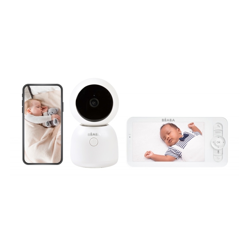 Beaba - Умен презареждаем детски бебефон с монитор ZEN NIGHT 720p 5V 4000 mAh Wi-Fi бял
