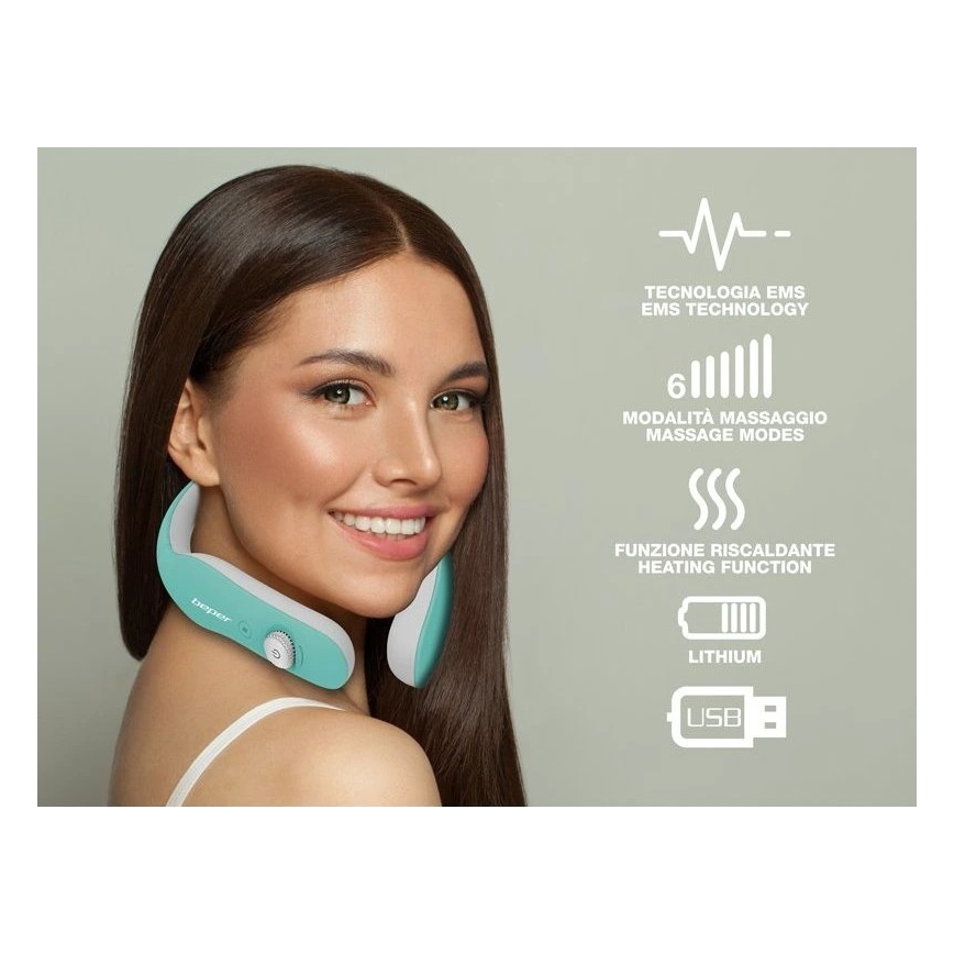 Beper - Презареждаем масажор за шията EMS 5V/900 mAh, цвят мента