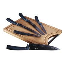 BerlingerHaus - К-кт неръждаеми ножове с бамбукова дъска 6 части сини/черни