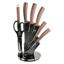 BerlingerHaus - К-кт неръждаеми ножове със стойка 8 части розовозлатисти/черни