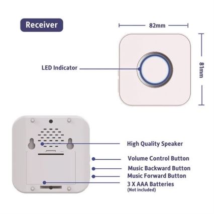 Безжичен звънец 3xAAA IP55 черен