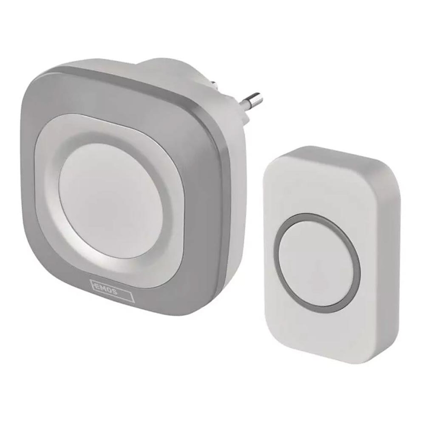 Безжичен звънец за контакт 230V + 1xCR2032 IP44 сив