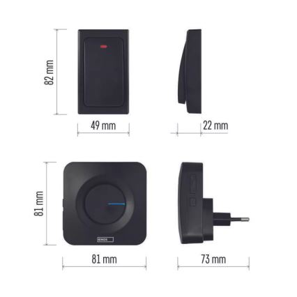 Безжичен звънец за контакт 230V IP44 черен