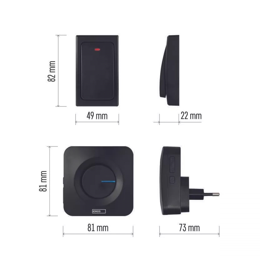 Безжичен звънец за контакт 230V IP44 черен