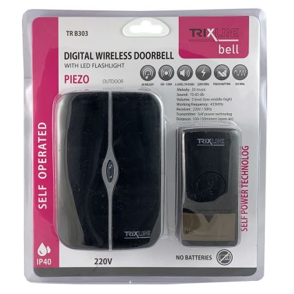 Безжичен звънец за контакт PIEZO BELL 230V IP40 черен