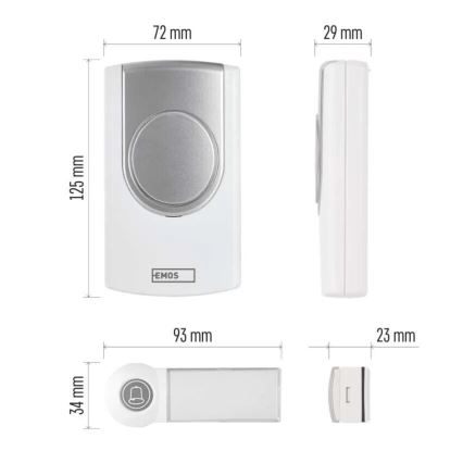 Безжичен звънец 3xAA/1xCR2032 IP44 бял/сребрист