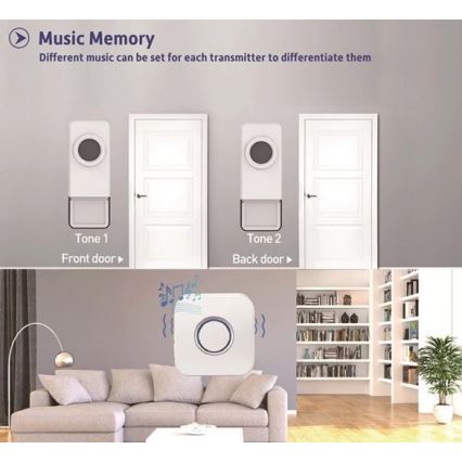 Безжичен звънец 3xAAA/1xA23 IP55 бял