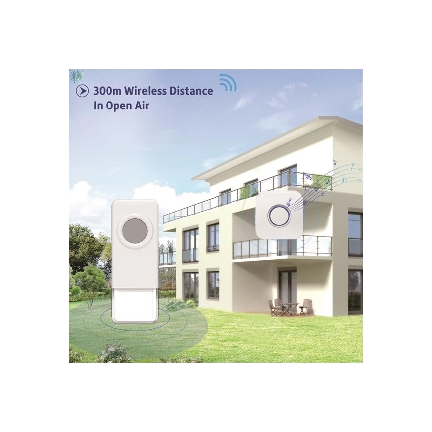 Безжичен звънец 3xAAA/1xA23 IP55 бял