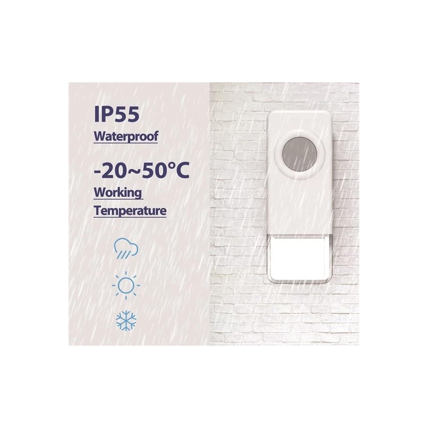 Безжичен звънец 3xAAA/1xA23 IP55 бял