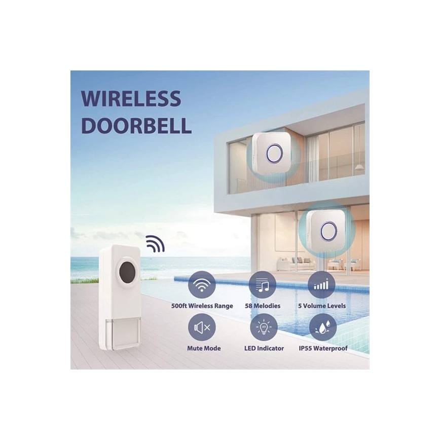 Безжичен звънец 3xAAA IP55 черен