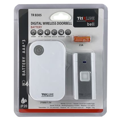 Безжичен звънец BELL 1x23A + 3xAAA бял