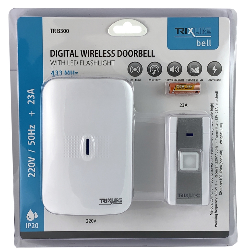 Безжичен звънец за контакт BELL 230V + 1x23A бял