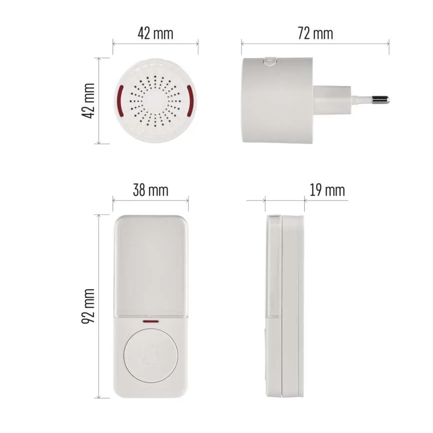 Безжичен звънец за контакт 230V + 1xCR2032 бял