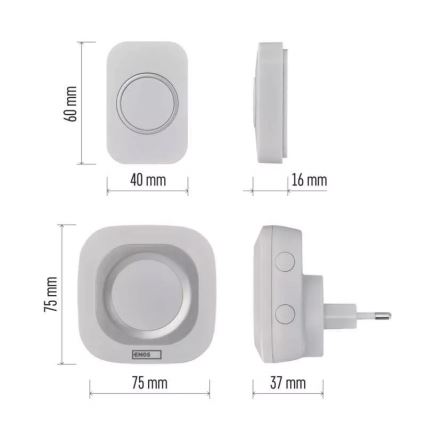 Безжичен звънец за контакт 230V + 1xCR2032 IP44 бял