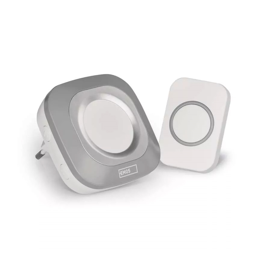 Безжичен звънец за контакт 230V + 1xCR2032 IP44 сив