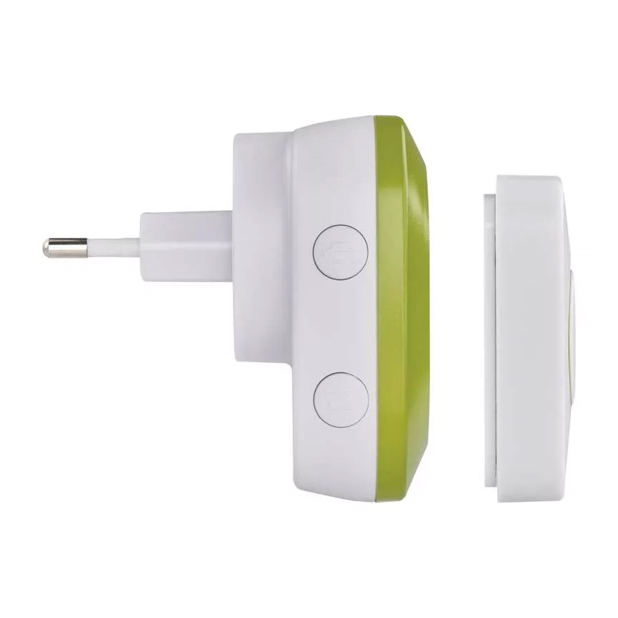Безжичен звънец за контакт 230V + 1xCR2032 IP44 зелен
