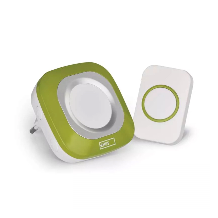 Безжичен звънец за контакт 230V + 1xCR2032 IP44 зелен