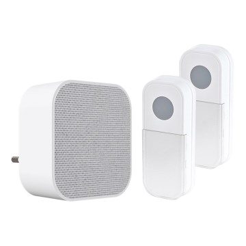 Безжичен звънец за контакт 230V + 2x плоска IP44 бял
