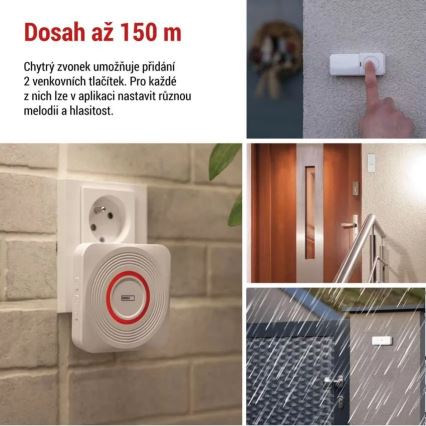 Безжичен звънец за контакт GoSmart 230V + 1xCR2032 бял Wi-Fi
