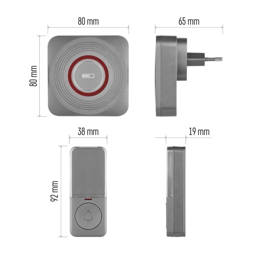 Безжичен звънец за контакт GoSmart 230V + 1xCR2032 сив Wi-Fi